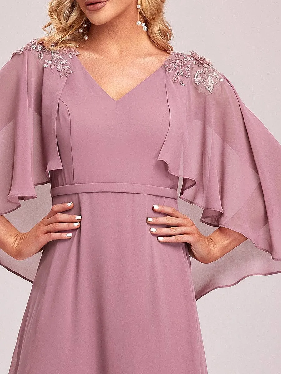 Robe de Demoiselle d'Honneur élégante en Mousseline à Col en V(Vente finale)