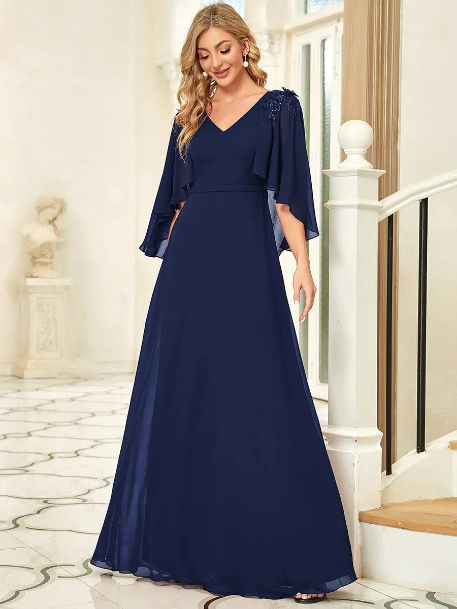 Robe de Demoiselle d'Honneur élégante en Mousseline à Col en V(Vente finale)