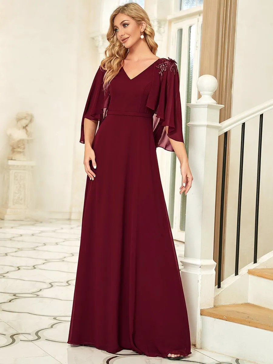 Robe de Demoiselle d'Honneur élégante en Mousseline à Col en V(Vente finale)
