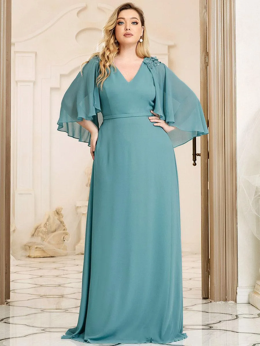 Robe de Demoiselle d'Honneur élégante en Mousseline à Col en V(Vente finale)