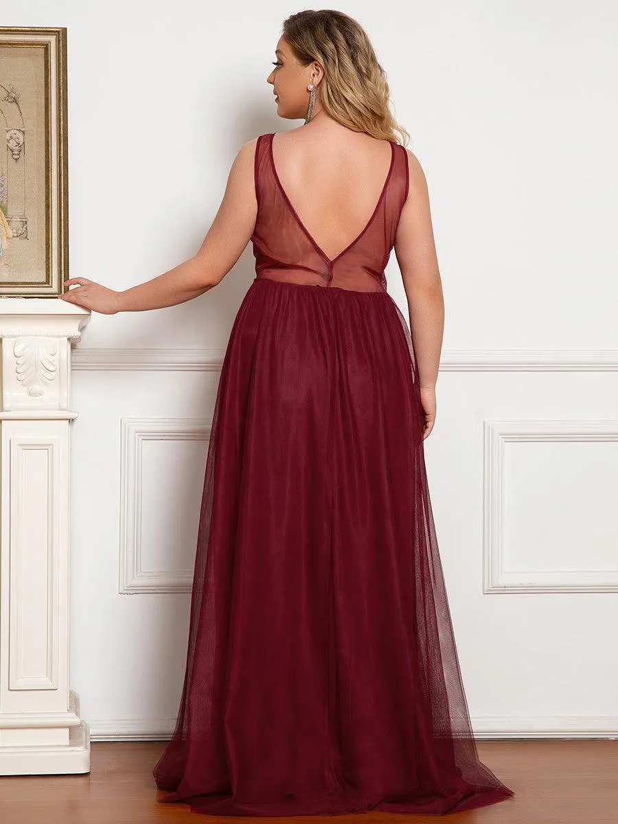 Robe Demoiselle d'Honneur Longue en Dentelle Florale à Col en V(Vente finale)