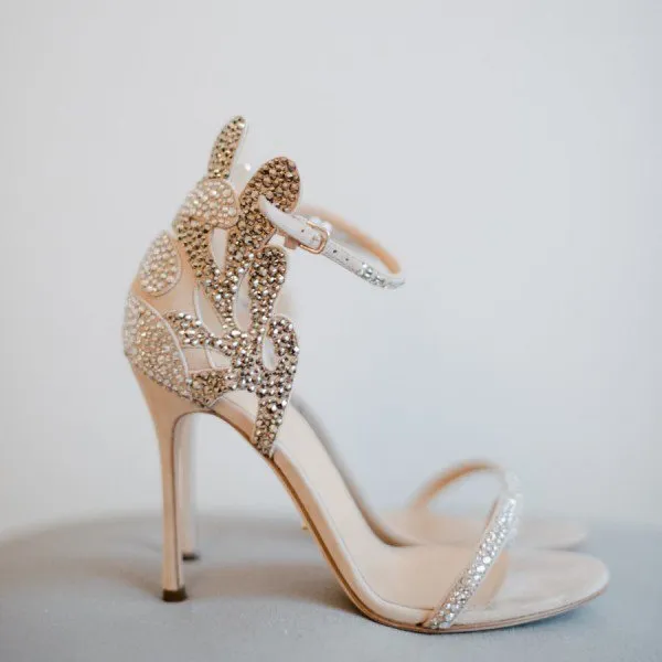 Romantic Women Rhinestone Suede Carved Bridal Sandals Ladies Patched Colors Crystal Leaves Cover Heel Gladiator Open toe Shoes