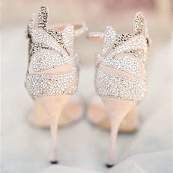 Romantic Women Rhinestone Suede Carved Bridal Sandals Ladies Patched Colors Crystal Leaves Cover Heel Gladiator Open toe Shoes