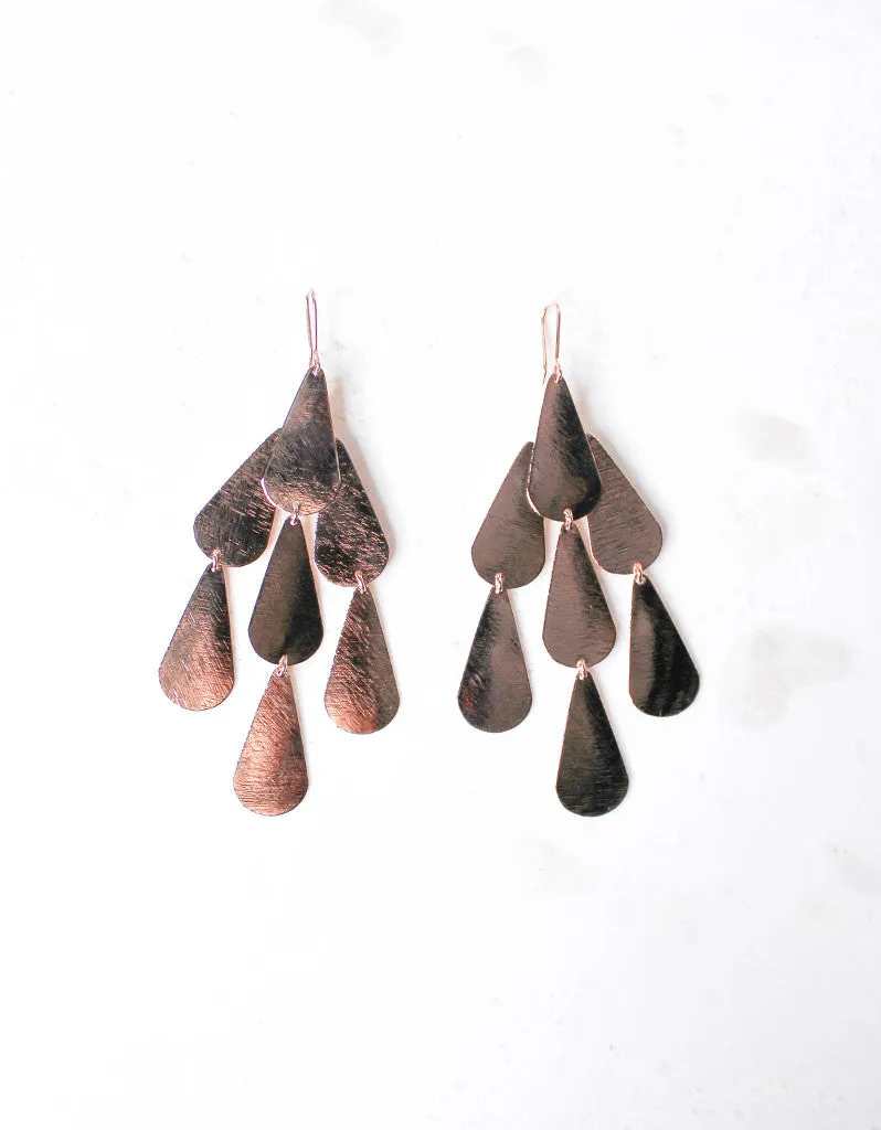 Rose Gold Luxury Tear Chandelier Earrings