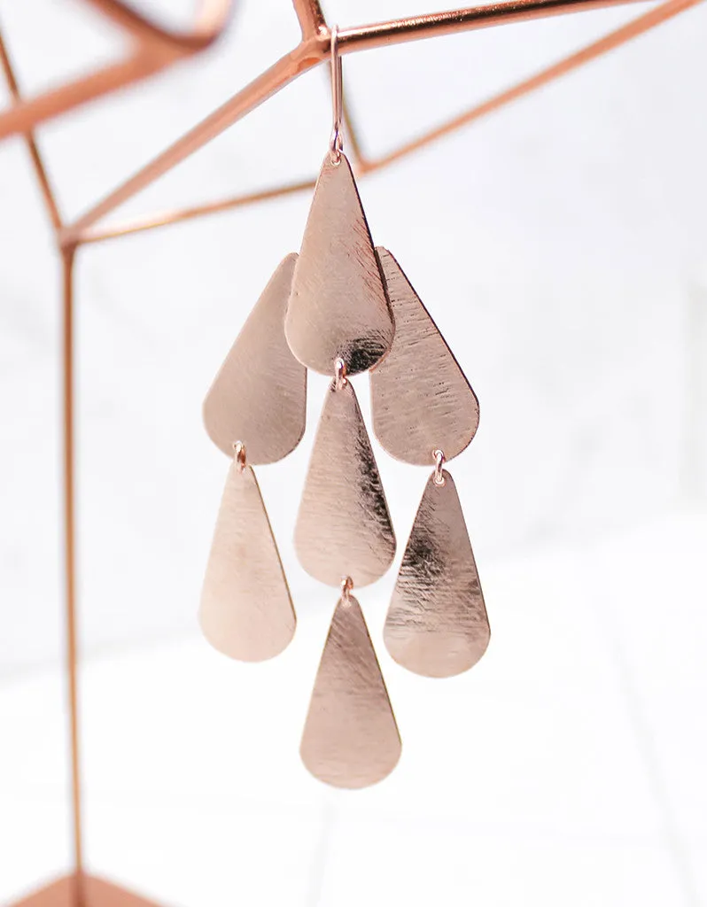 Rose Gold Luxury Tear Chandelier Earrings