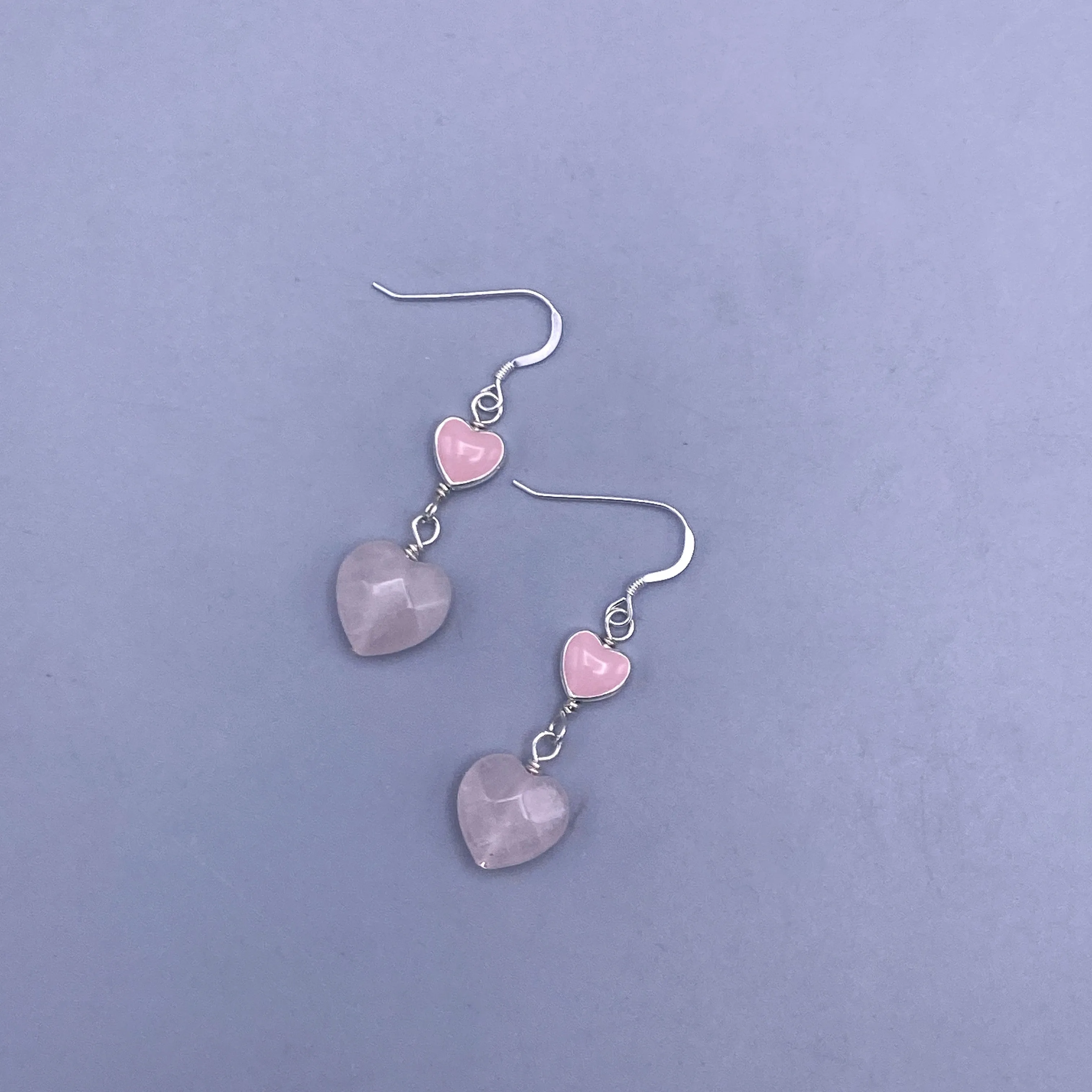 Rose Quartz Gemstone Heart Dangle Earrings