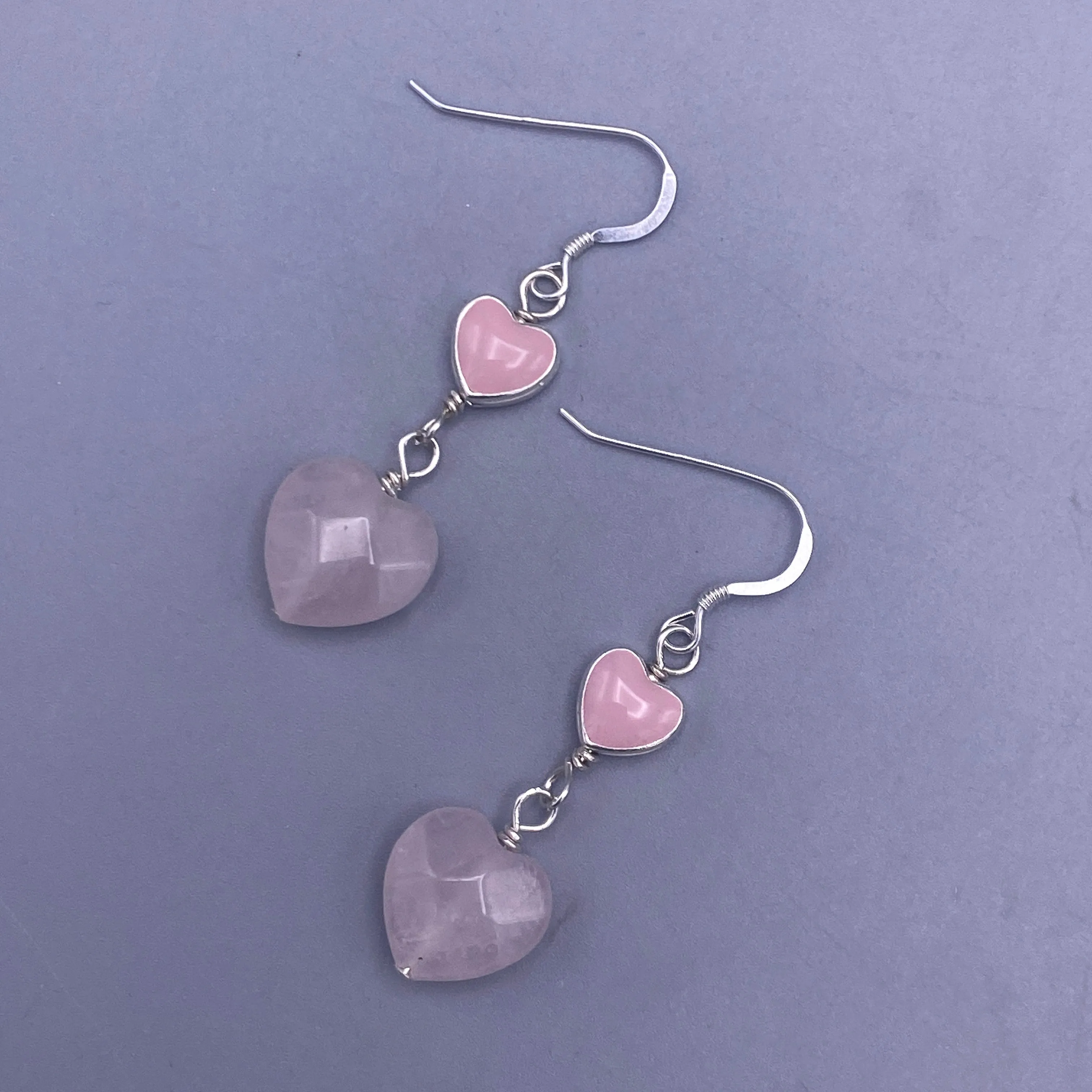 Rose Quartz Gemstone Heart Dangle Earrings