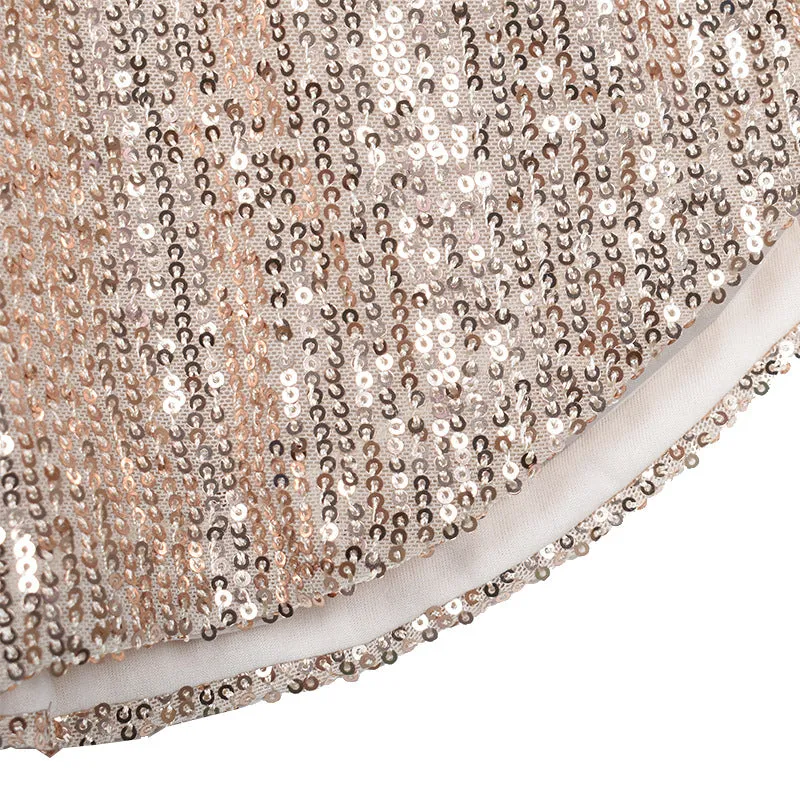 Round Collar Lantern Sleeve Sequin Puff Sleeve Mini Dresses