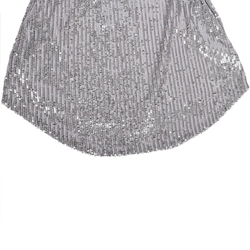 Round Collar Lantern Sleeve Sequin Puff Sleeve Mini Dresses