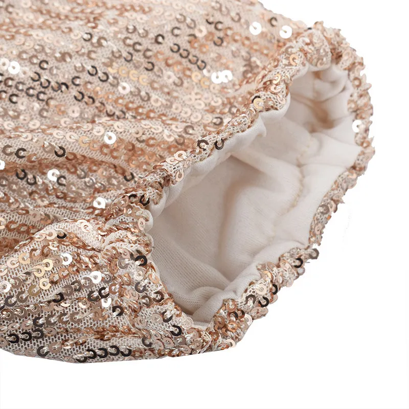 Round Collar Lantern Sleeve Sequin Puff Sleeve Mini Dresses