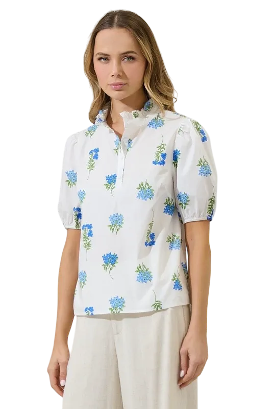 Ruffle Collar Floral Poplin Top