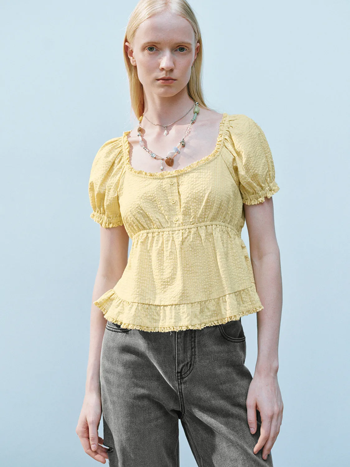 Ruffle Hem Overhead Blouses