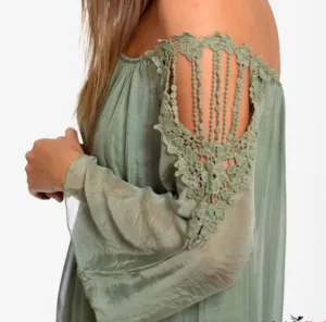 Sage Lace Off-Shoulder Tunic