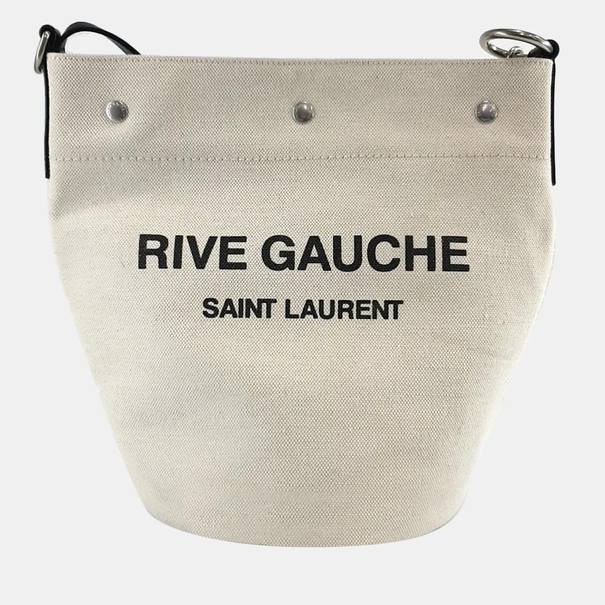 Saint Laurent Neutral Canvas Rive Gauche Bucket Bag