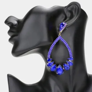 Sapphire Crystal Teardrop Stone Chandelier Pageant Earrings | Prom Earrings | 606376
