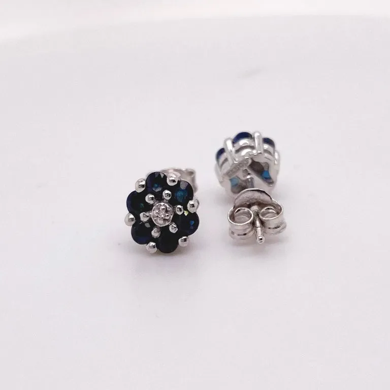 Sapphire Flower Stud Earrings in Sterling Silver