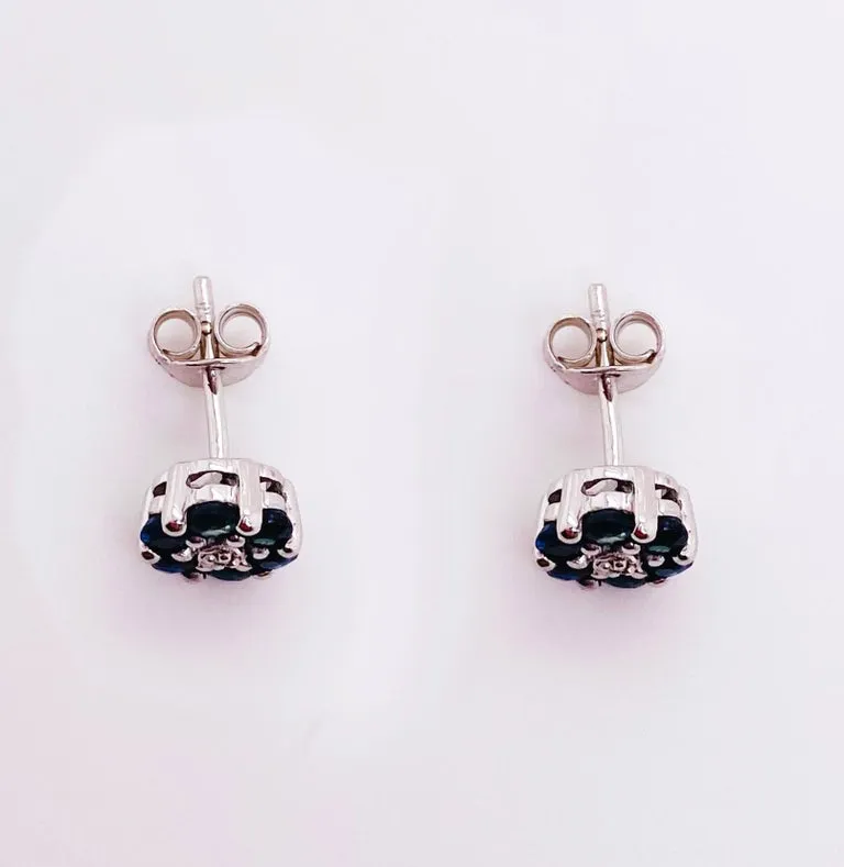 Sapphire Flower Stud Earrings in Sterling Silver