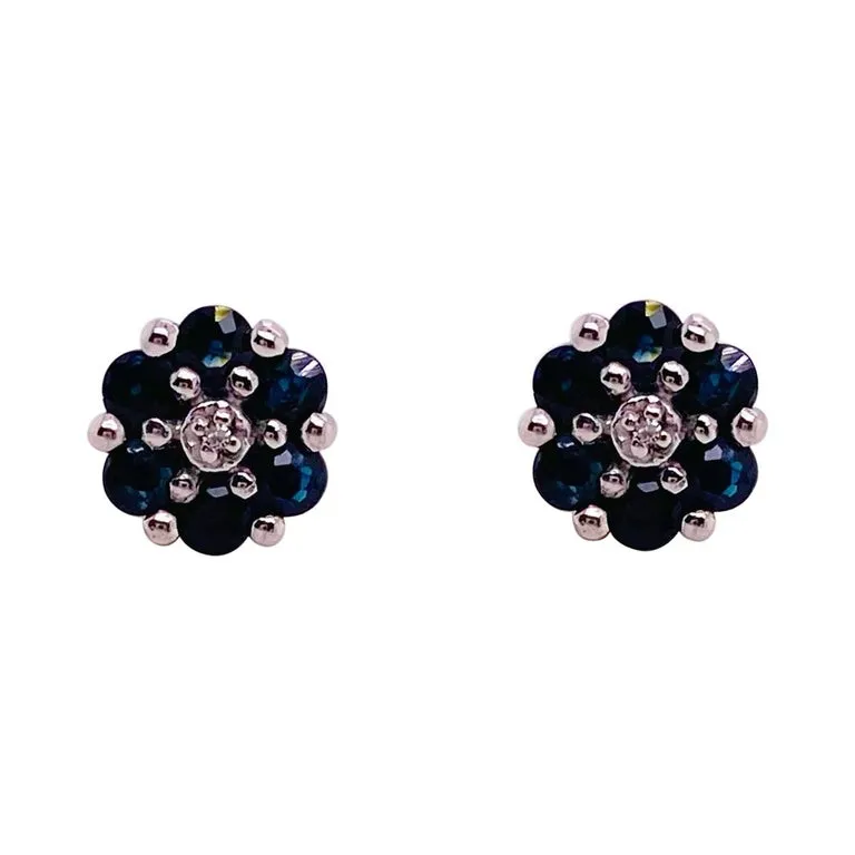 Sapphire Flower Stud Earrings in Sterling Silver