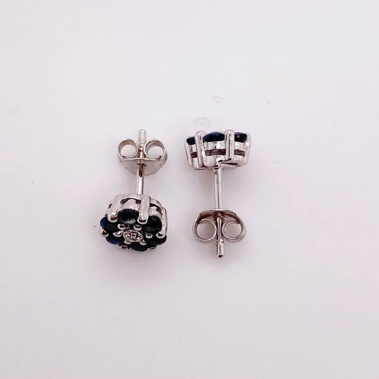 Sapphire Flower Stud Earrings in Sterling Silver