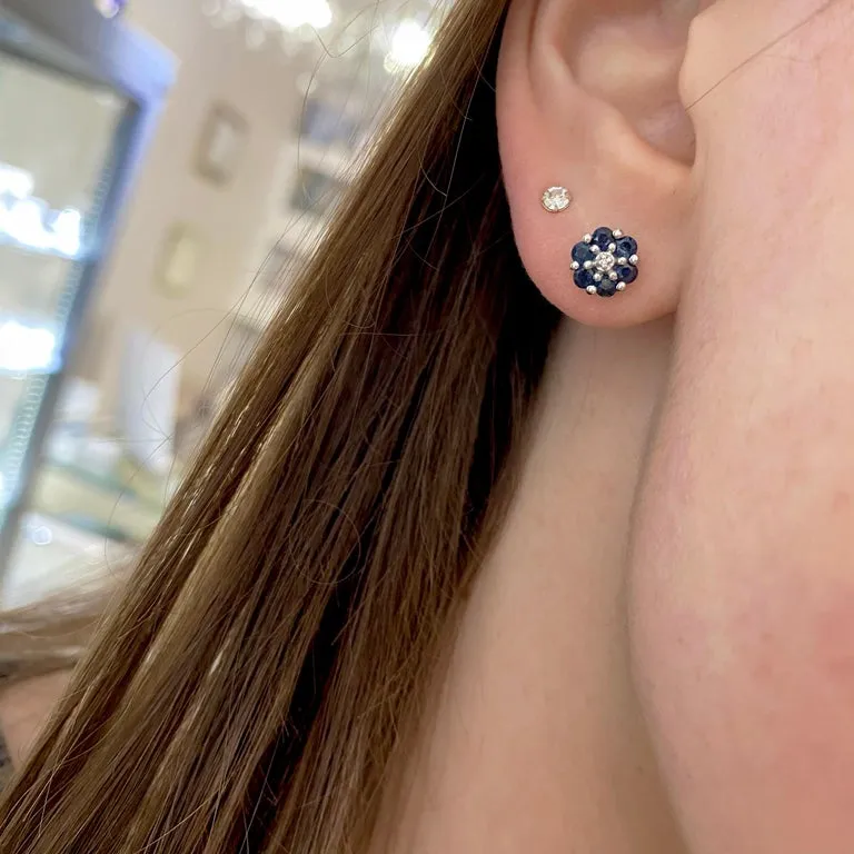 Sapphire Flower Stud Earrings in Sterling Silver