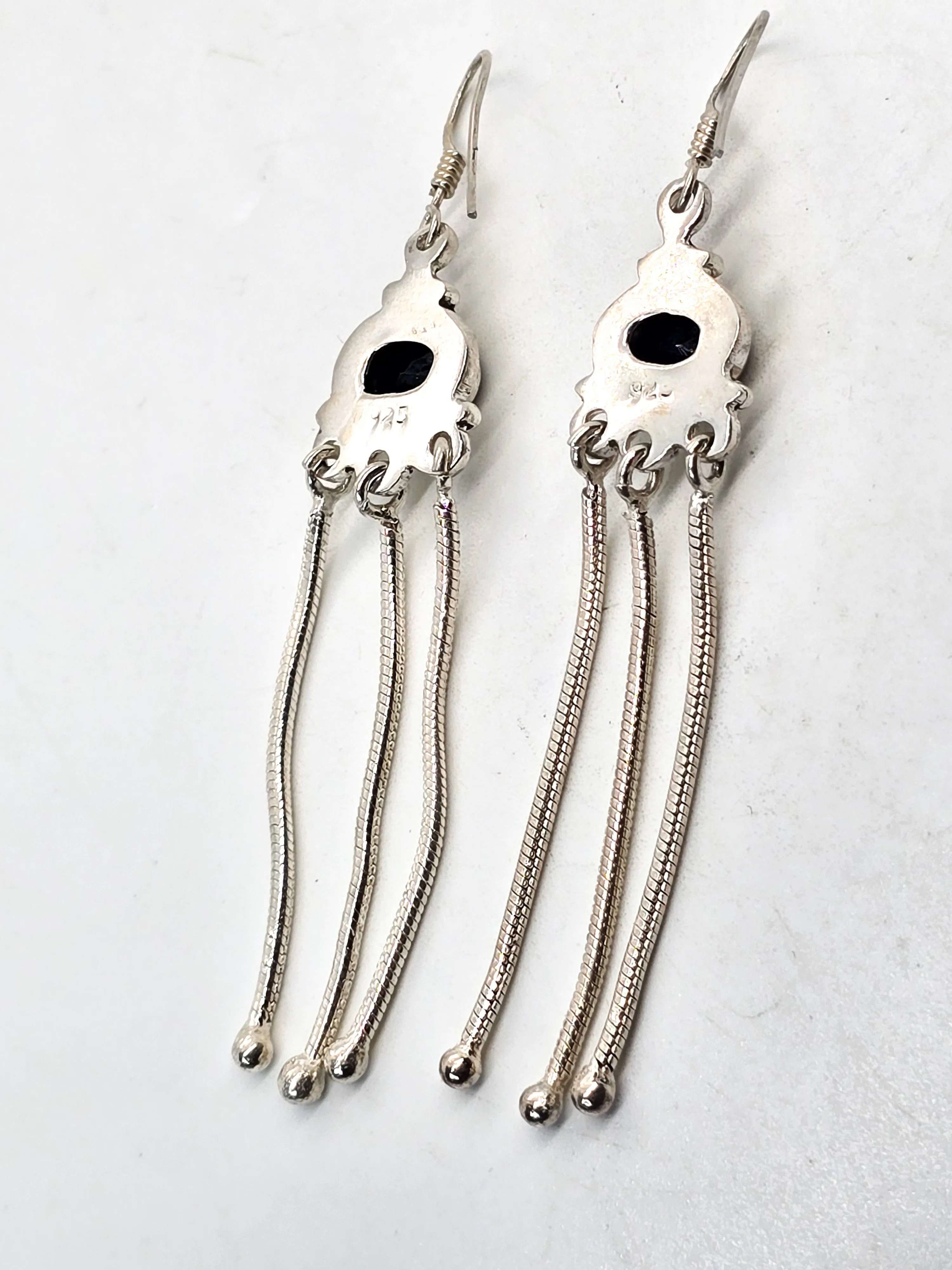 Sapphire natural gemstone sterling silver 3 inch drop tassel earrings
