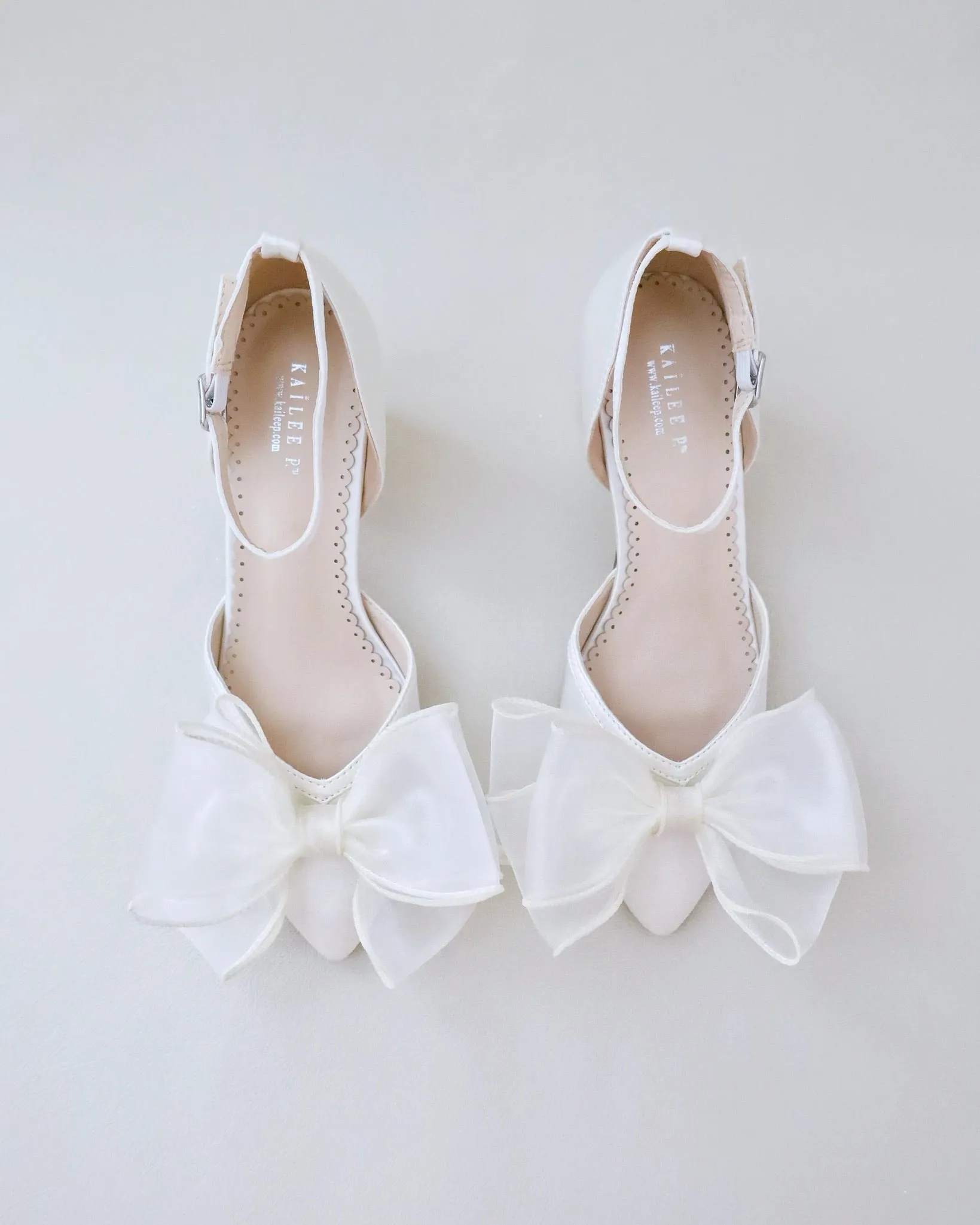 Satin Block Heel with Layered Organza Bow for Brides