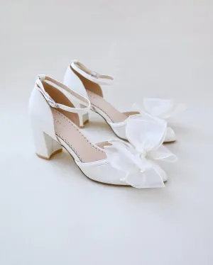 Satin Block Heel with Layered Organza Bow for Brides