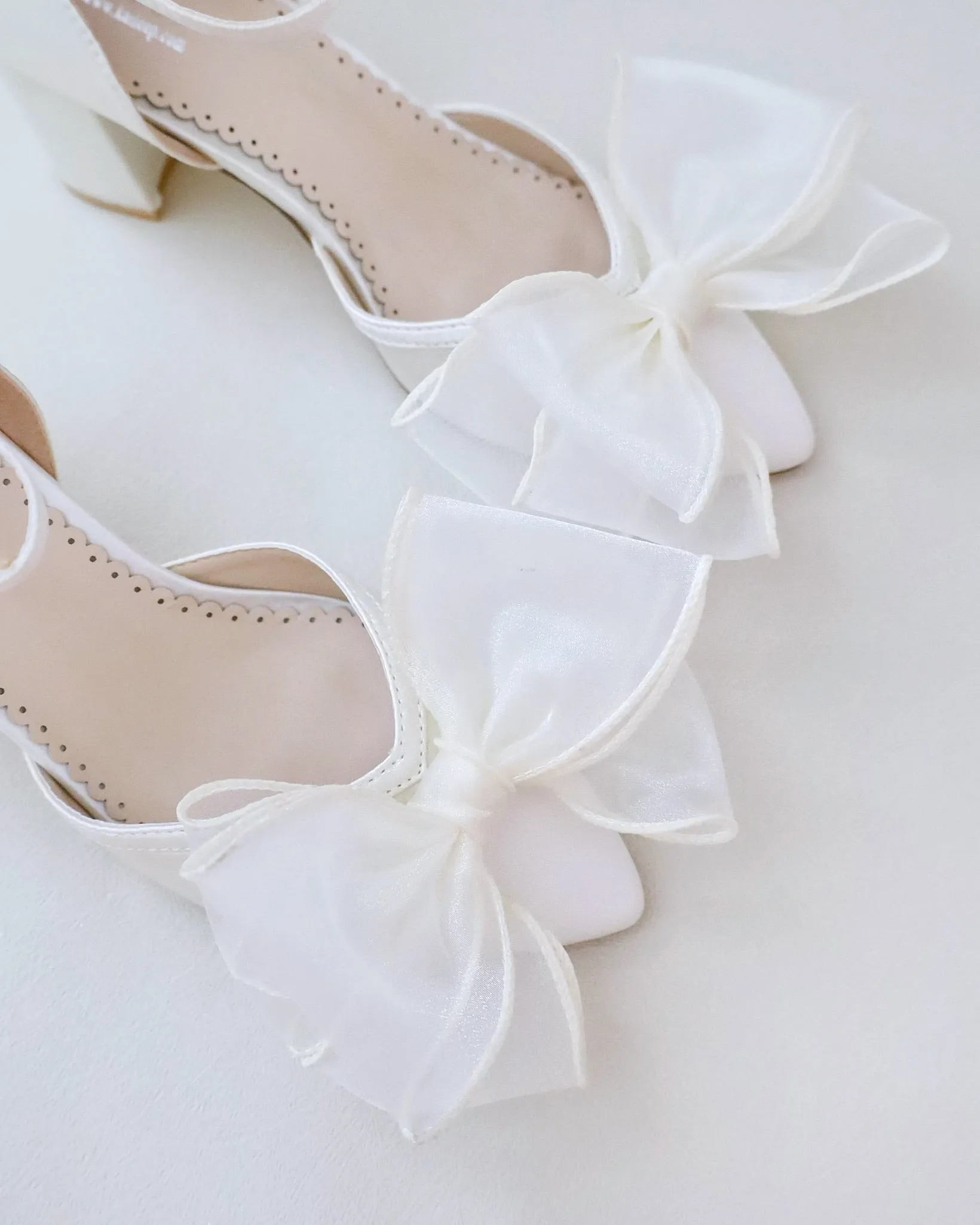 Satin Block Heel with Layered Organza Bow for Brides