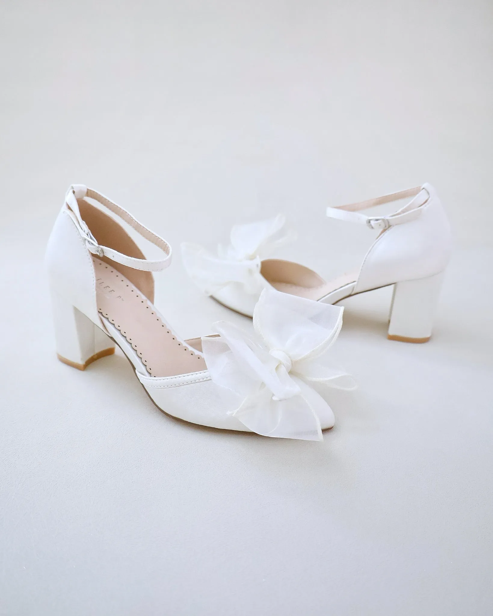 Satin Block Heel with Layered Organza Bow for Brides