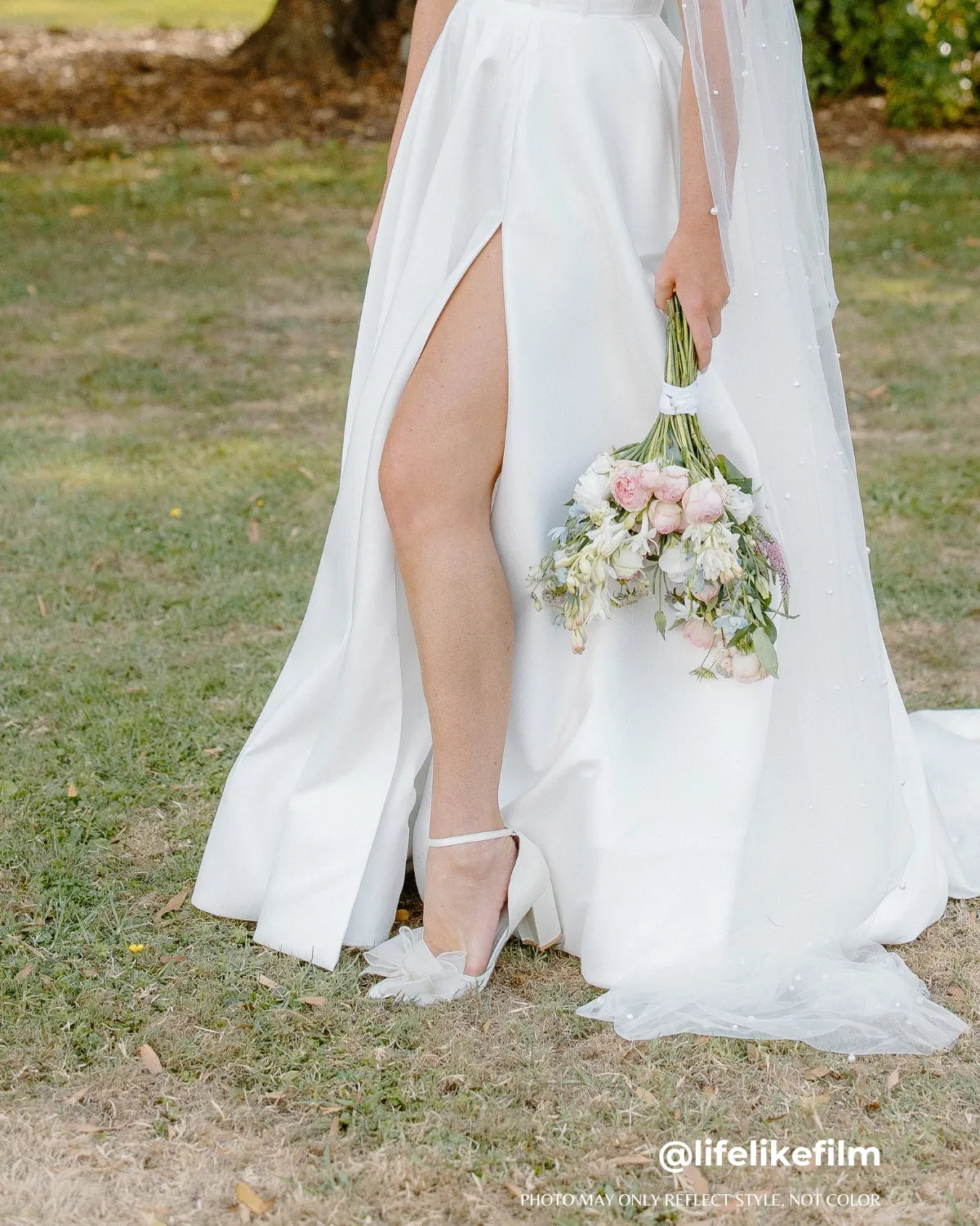 Satin Block Heel with Layered Organza Bow for Brides