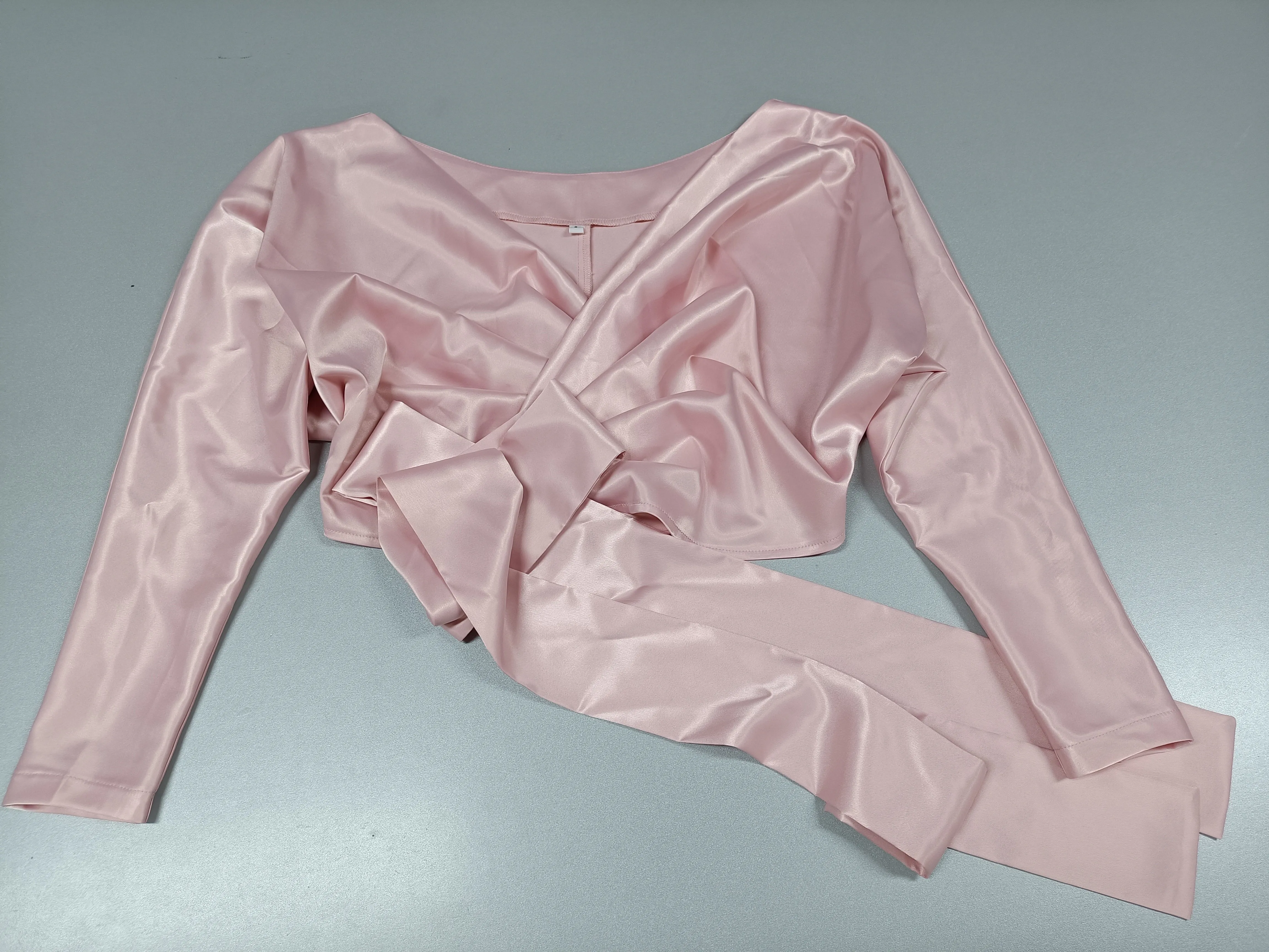 Satin Off Shoulder V-neck Bowknot Workwear Tops Shirts With Brooch