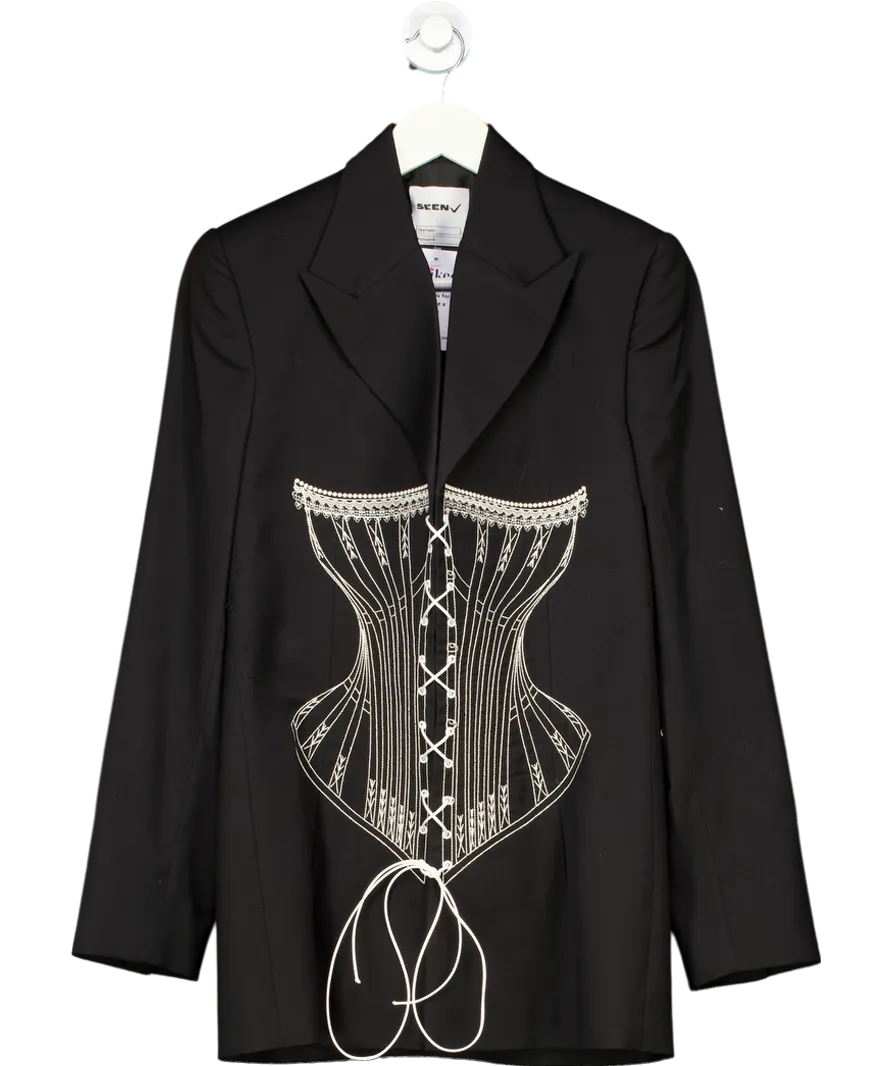 Seen Users Black Embroidered Corset Blazer UK XS/S