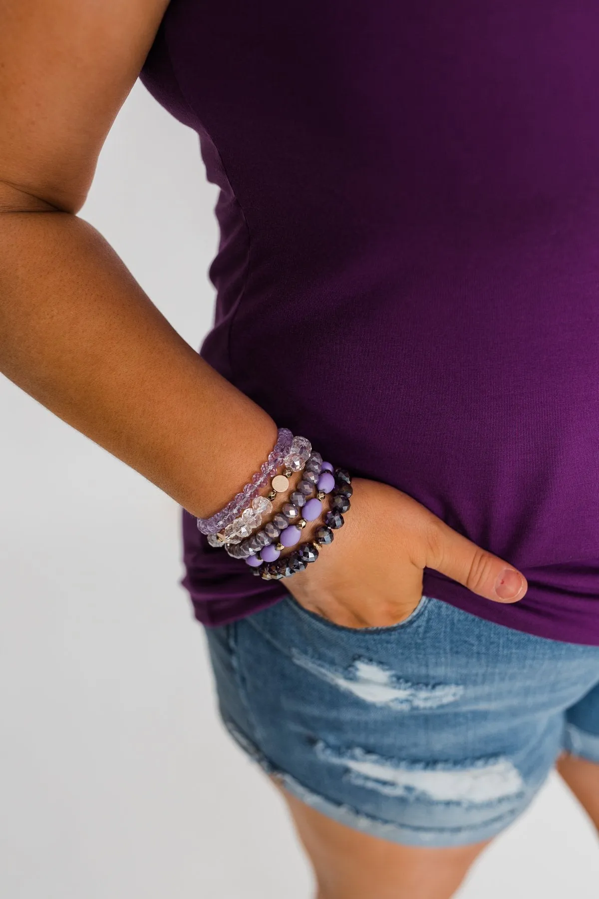 Shades of Purple Beaded Bracelet Set
