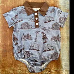 Shea Baby Onesie Boys Farm Print