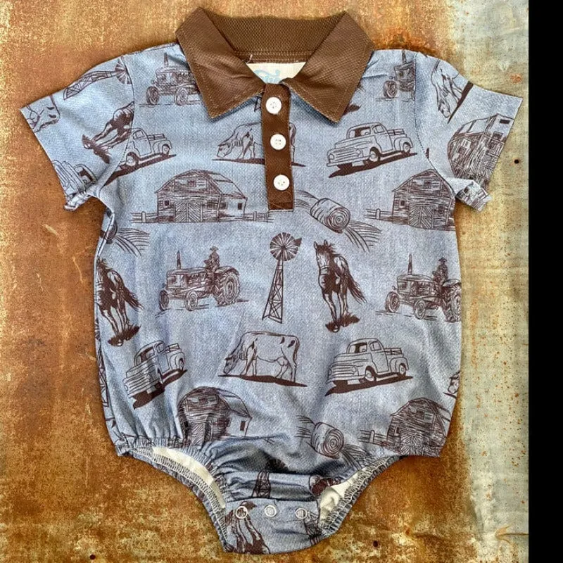 Shea Baby Onesie Boys Farm Print