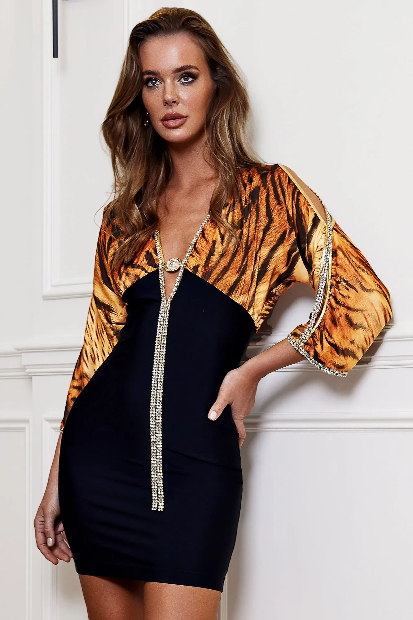 Sheer tiger brown silk bandage - Short Cocktail Dress