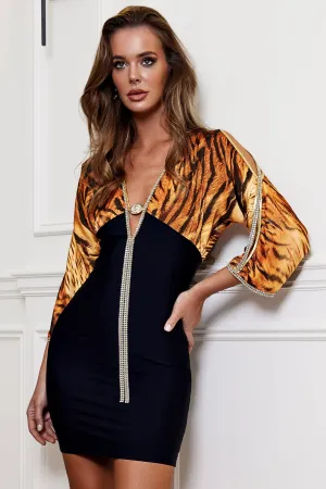 Sheer tiger brown silk bandage - Short Cocktail Dress