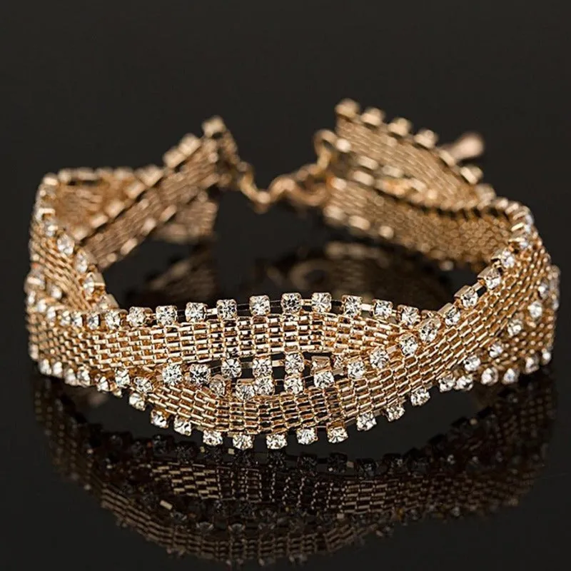 Shiny Rhinestone Bracelet link Chain Bangles Women Jewelry
