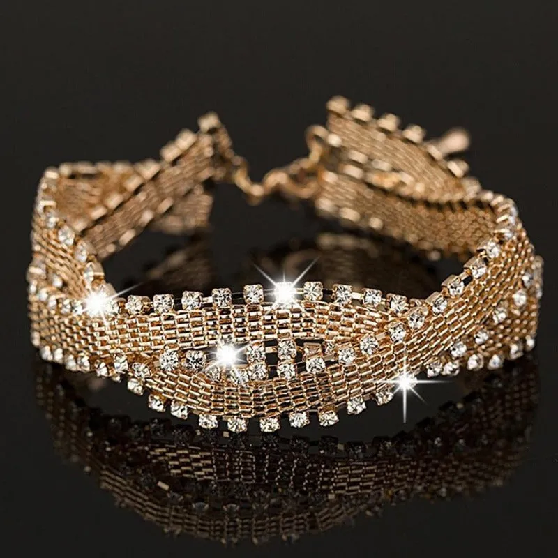 Shiny Rhinestone Bracelet link Chain Bangles Women Jewelry
