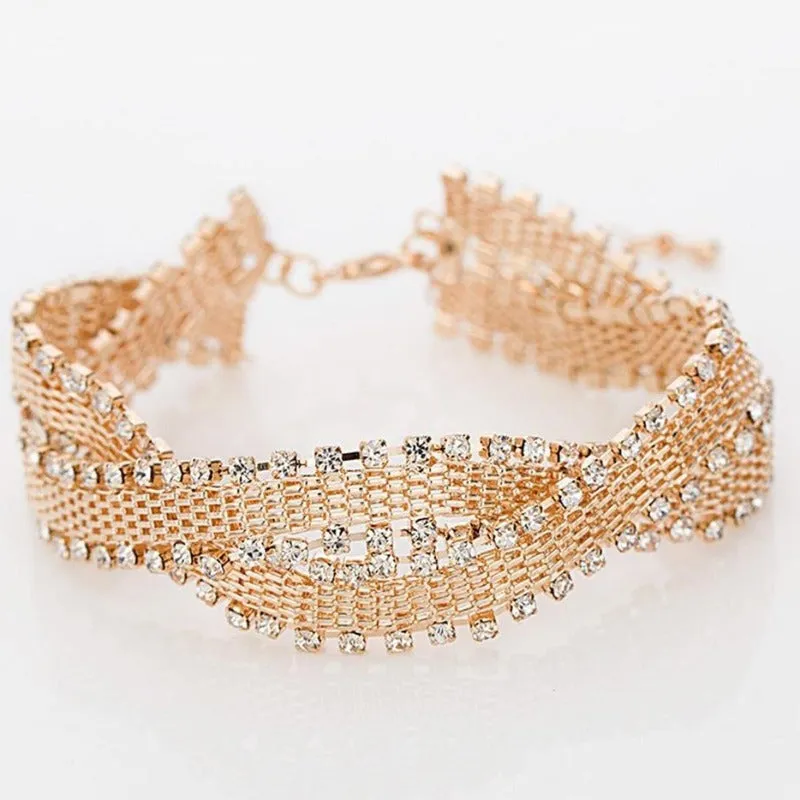 Shiny Rhinestone Bracelet link Chain Bangles Women Jewelry