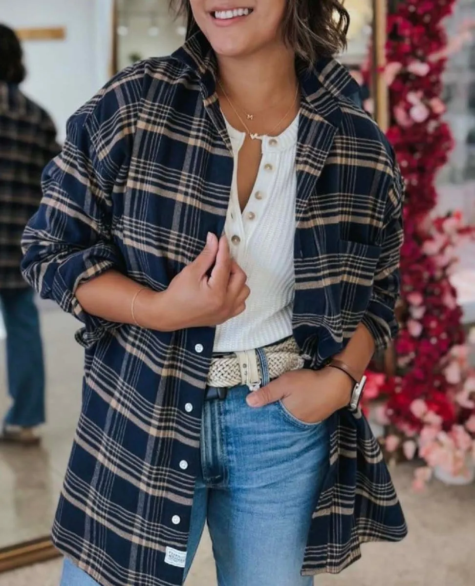 Shirley Oversized Navy & Brown Plaid