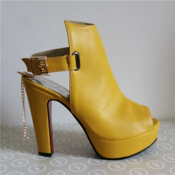 Shoes Women Pumps Spring Peep Toe Gladiator Chunky High Heels Platform Female Chains Sequined Yellow