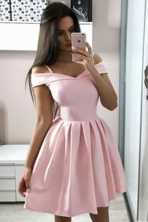 Short Light Pink Homecoming Dress with Off-the-shoulder
