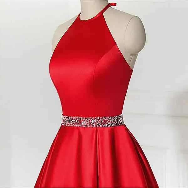Short Prom Dress Halter Homecoming Dresses with Pockets Satin Cocktail Dress