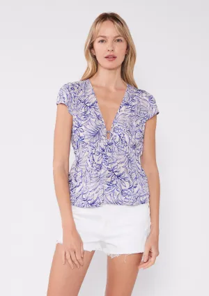 Short Sleeve Deep V Neck Peplum Top