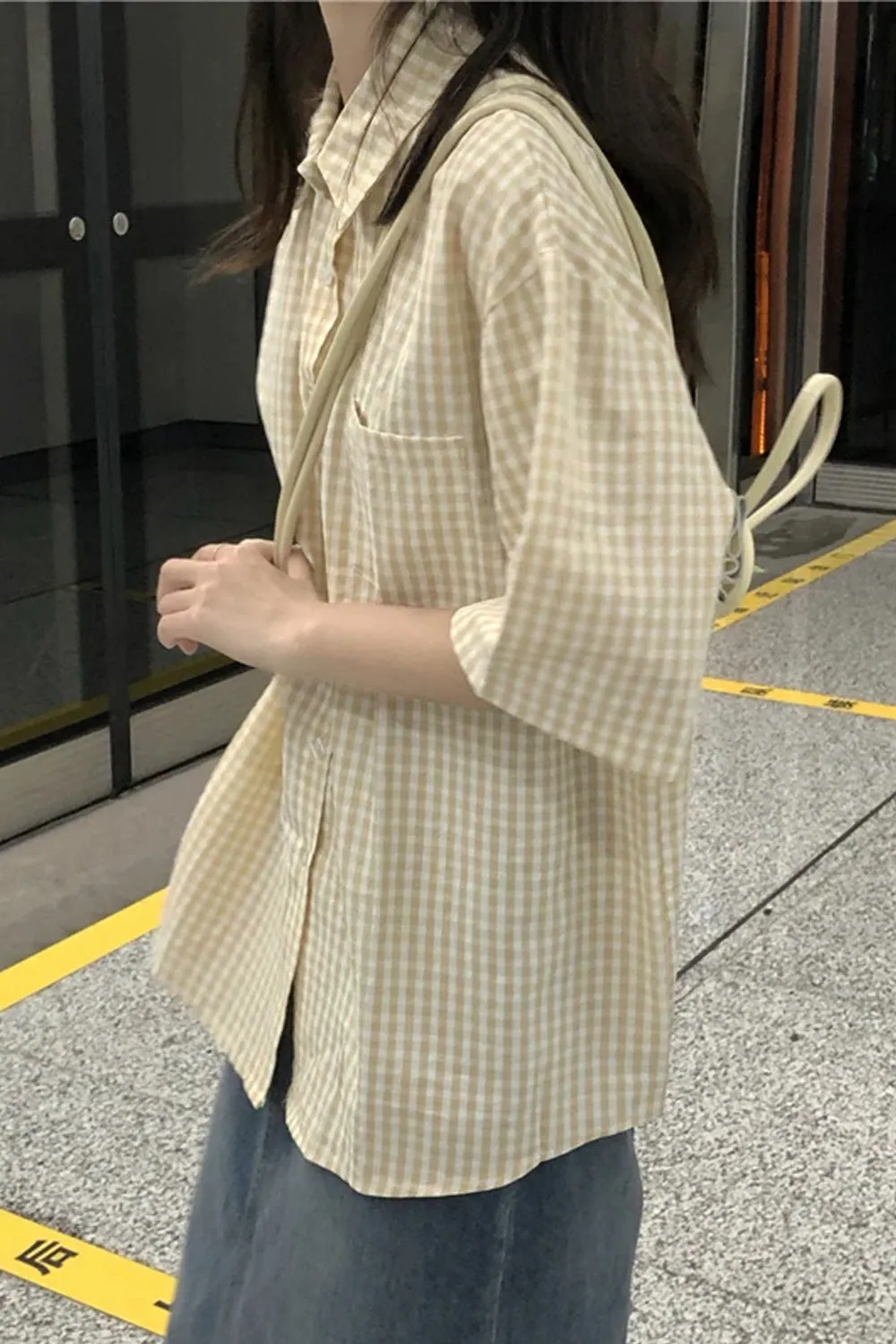 Short Sleeve Plaid Colors Blouse Shirt