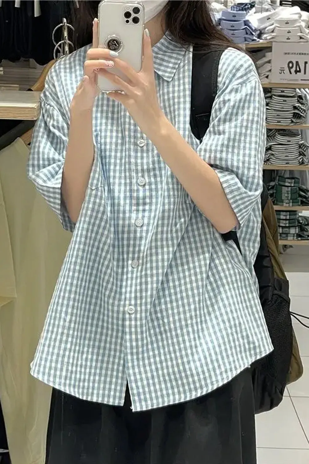 Short Sleeve Plaid Colors Blouse Shirt