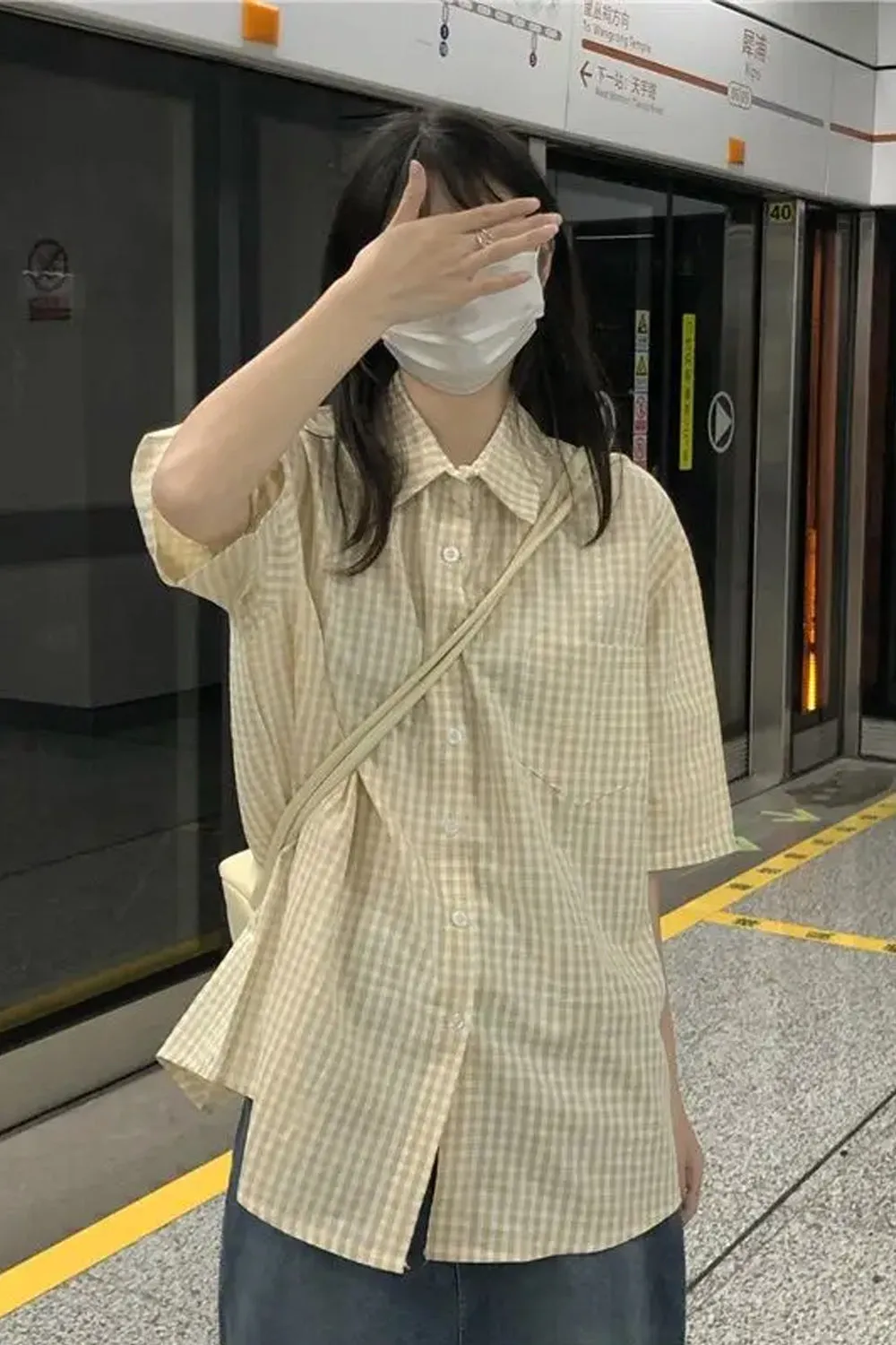 Short Sleeve Plaid Colors Blouse Shirt