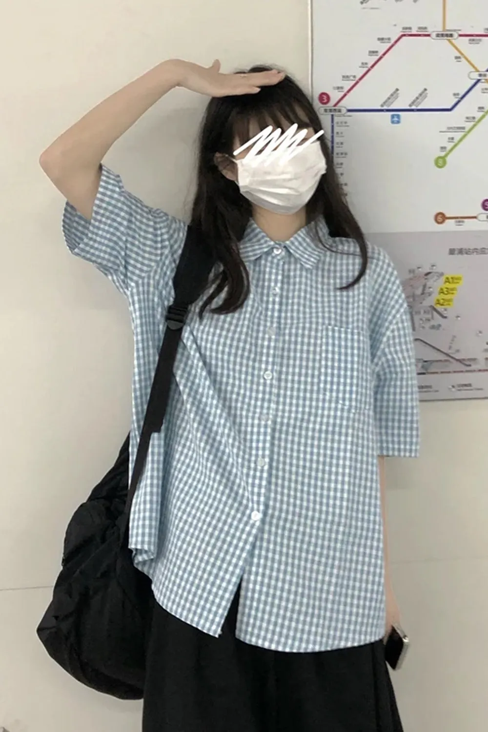 Short Sleeve Plaid Colors Blouse Shirt