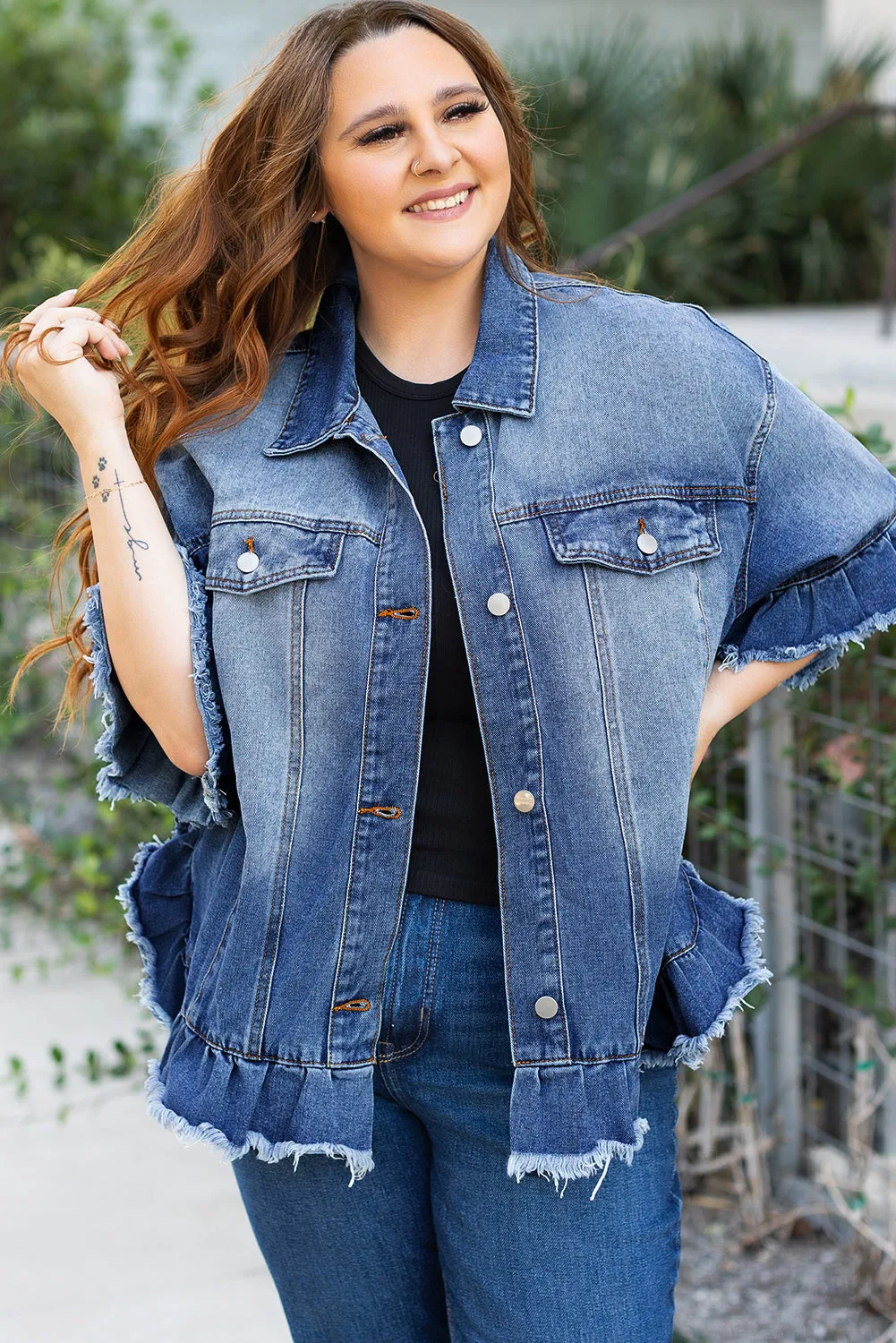 Short Sleeve Plus Size Denim Jacket